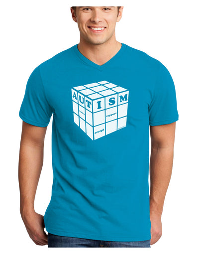 Autism Awareness - Cube B & W Adult Dark V-Neck T-Shirt-TooLoud-Turquoise-Small-Davson Sales