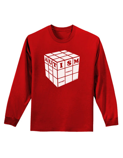 Autism Awareness - Cube B & W Adult Long Sleeve Dark T-Shirt-TooLoud-Red-Small-Davson Sales
