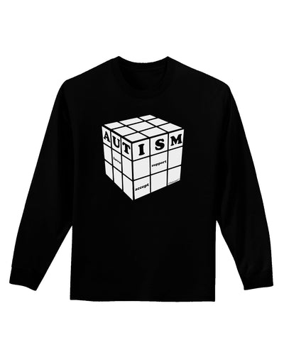 Autism Awareness - Cube B & W Adult Long Sleeve Dark T-Shirt-TooLoud-Black-Small-Davson Sales