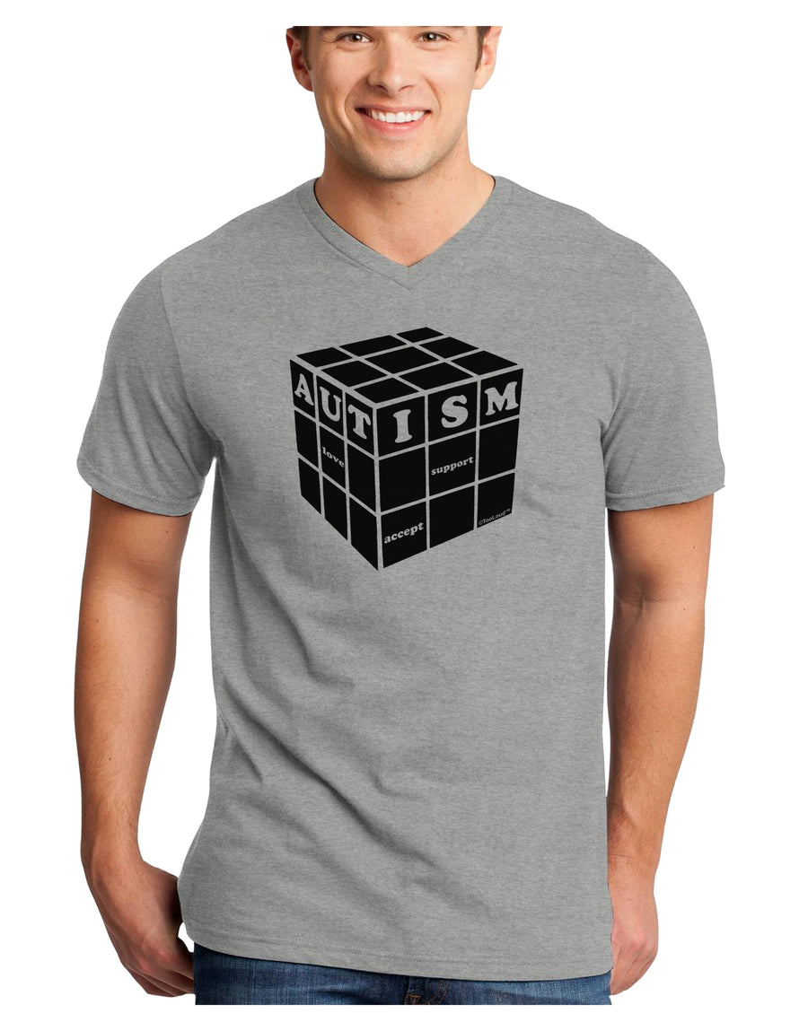 Autism Awareness - Cube B & W Adult V-Neck T-shirt-Mens V-Neck T-Shirt-TooLoud-White-Small-Davson Sales