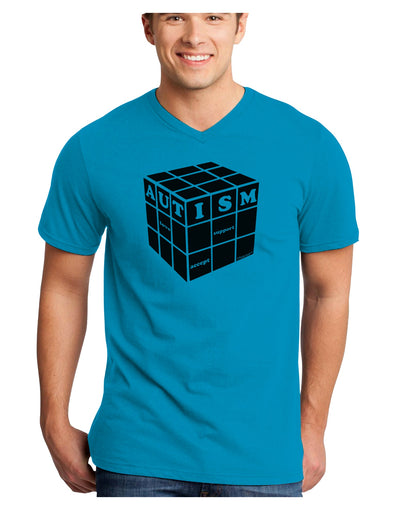 Autism Awareness - Cube B & W Adult V-Neck T-shirt-Mens V-Neck T-Shirt-TooLoud-Turquoise-Small-Davson Sales