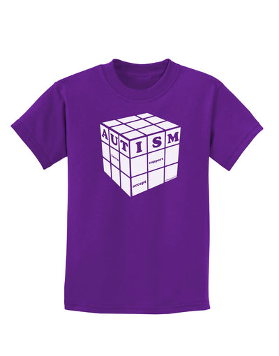 Autism Awareness - Cube B & W Childrens Dark T-Shirt-Childrens T-Shirt-TooLoud-Purple-X-Small-Davson Sales