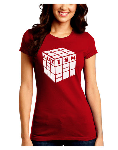 Autism Awareness - Cube B & W Juniors Crew Dark T-Shirt-T-Shirts Juniors Tops-TooLoud-Red-Juniors Fitted Small-Davson Sales