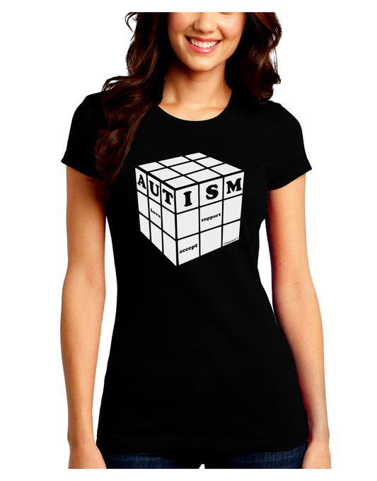 Autism Awareness - Cube B & W Juniors Crew Dark T-Shirt-T-Shirts Juniors Tops-TooLoud-Black-Juniors Fitted Small-Davson Sales
