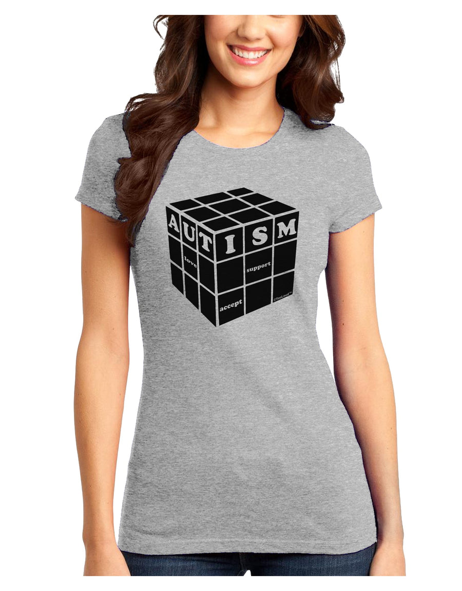 Autism Awareness - Cube B & W Juniors T-Shirt-Womens Juniors T-Shirt-TooLoud-White-Juniors Fitted X-Small-Davson Sales