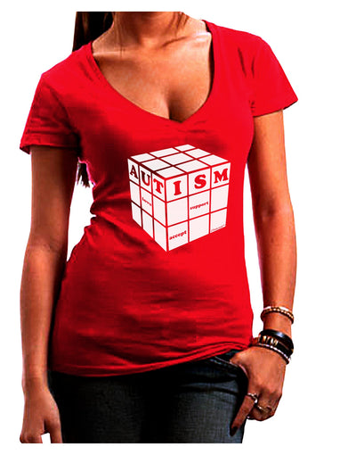 Autism Awareness - Cube B & W Juniors V-Neck Dark T-Shirt-Womens V-Neck T-Shirts-TooLoud-Red-Juniors Fitted Small-Davson Sales