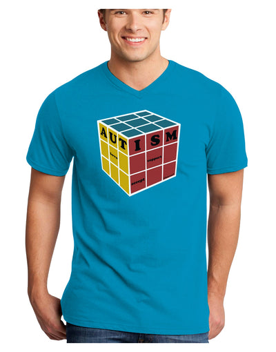 Autism Awareness - Cube Color Adult Dark V-Neck T-Shirt-TooLoud-Turquoise-Small-Davson Sales