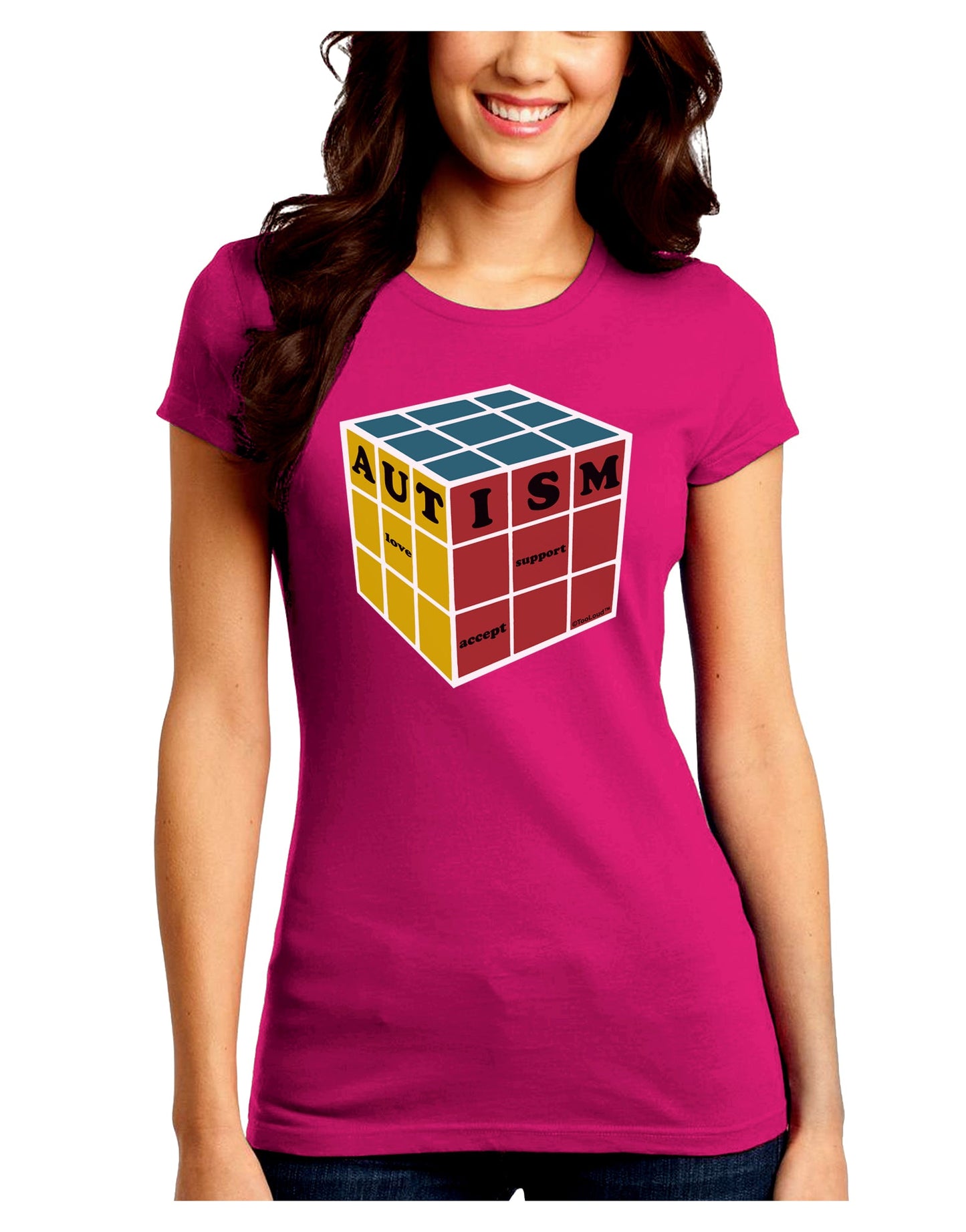 Autism Awareness - Cube Color Juniors Crew Dark T-Shirt-T-Shirts Juniors Tops-TooLoud-Hot-Pink-Juniors Fitted Small-Davson Sales
