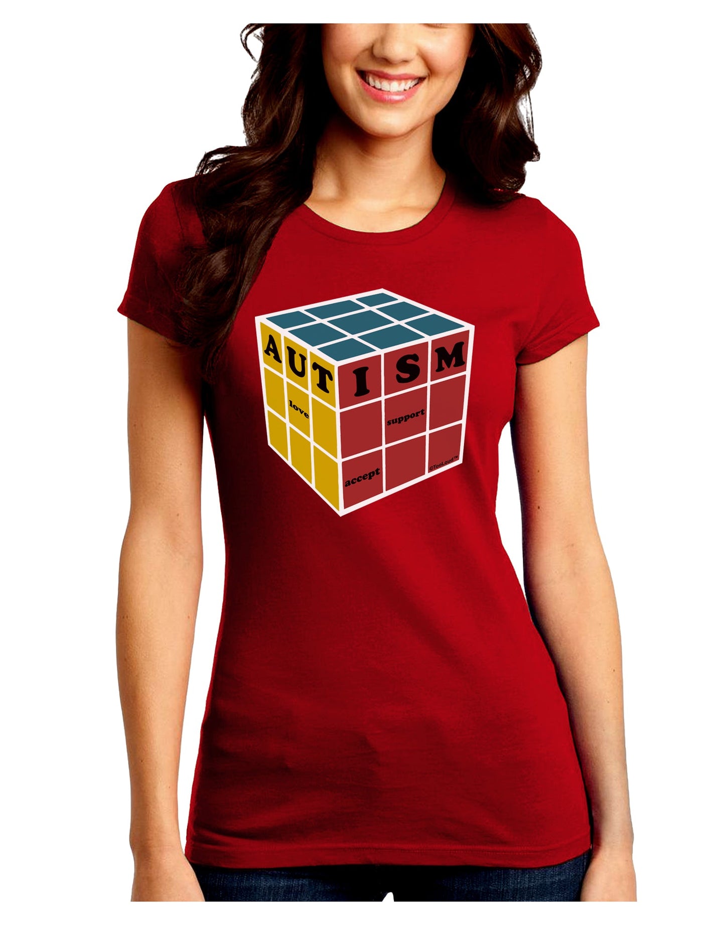 Autism Awareness - Cube Color Juniors Crew Dark T-Shirt-T-Shirts Juniors Tops-TooLoud-Red-Juniors Fitted Small-Davson Sales