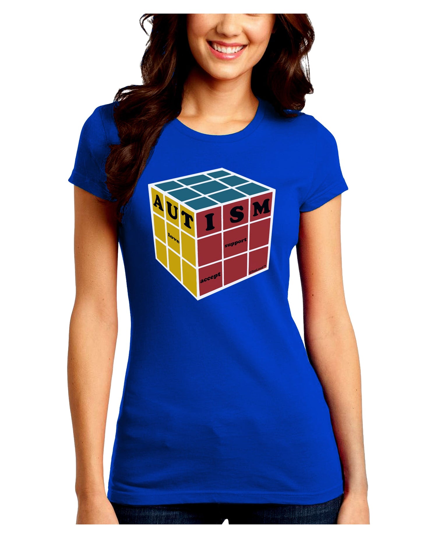 Autism Awareness - Cube Color Juniors Crew Dark T-Shirt-T-Shirts Juniors Tops-TooLoud-Royal-Blue-Juniors Fitted Small-Davson Sales