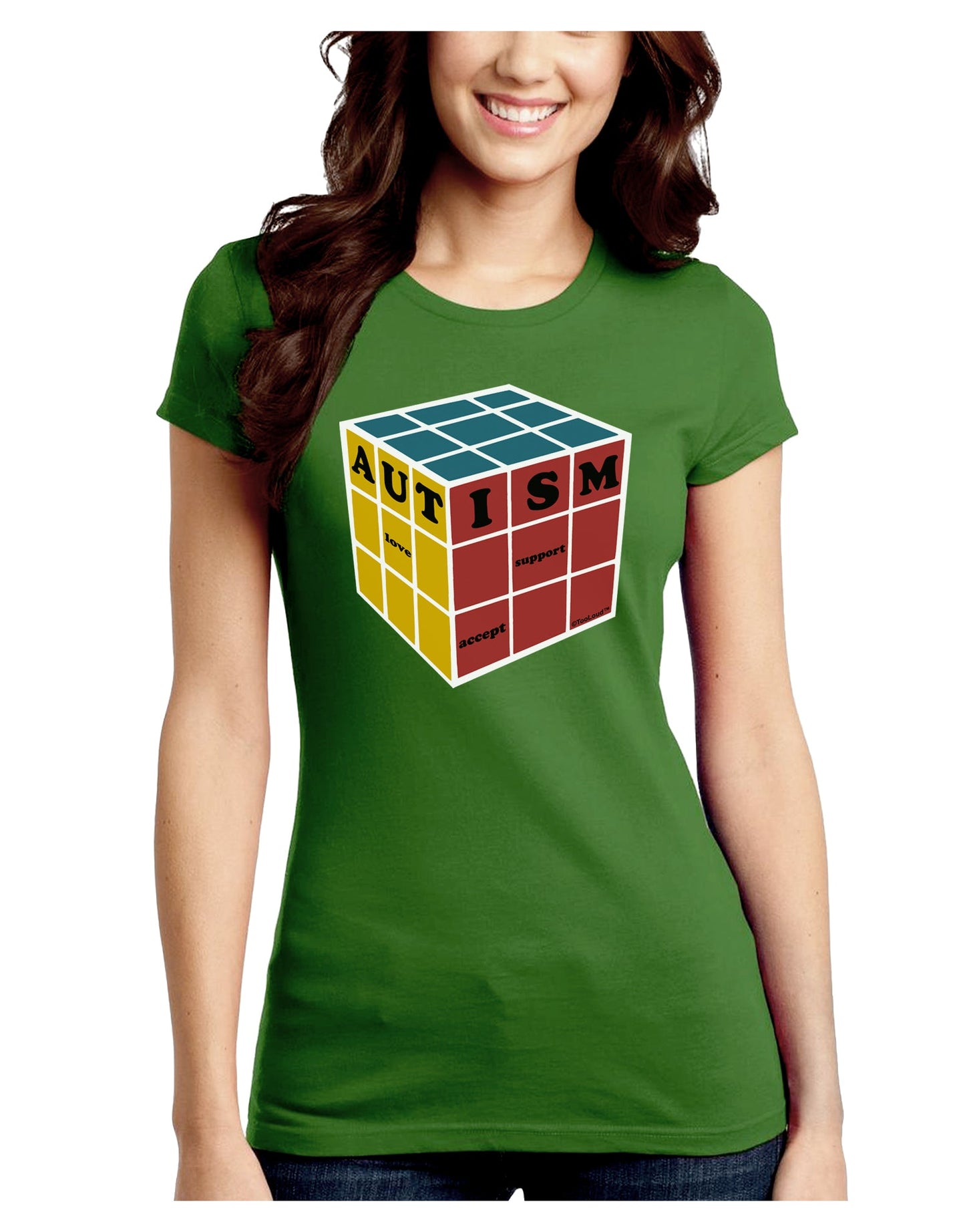 Autism Awareness - Cube Color Juniors Crew Dark T-Shirt-T-Shirts Juniors Tops-TooLoud-Kiwi-Green-Juniors Fitted Small-Davson Sales