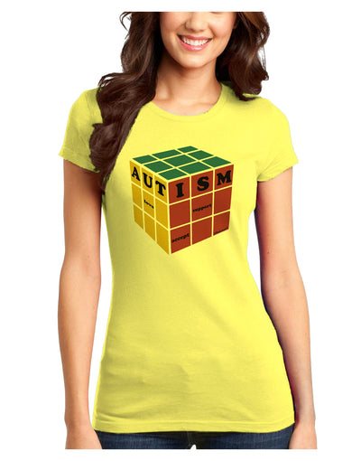 Autism Awareness - Cube Color Juniors T-Shirt-Womens Juniors T-Shirt-TooLoud-Yellow-Juniors Fitted X-Small-Davson Sales