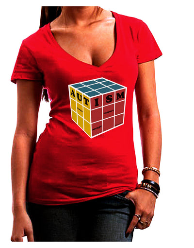 Autism Awareness - Cube Color Juniors V-Neck Dark T-Shirt-Womens V-Neck T-Shirts-TooLoud-Red-Juniors Fitted Small-Davson Sales