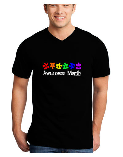 Autism Awareness Month - Colorful Puzzle Pieces Adult Dark V-Neck T-Shirt by TooLoud-Mens V-Neck T-Shirt-TooLoud-Black-Small-Davson Sales