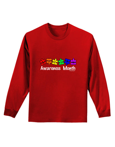 Autism Awareness Month - Colorful Puzzle Pieces Adult Long Sleeve Dark T-Shirt by TooLoud-TooLoud-Red-Small-Davson Sales