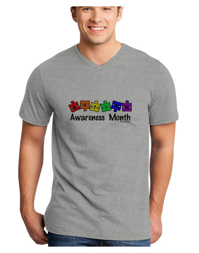 Autism Awareness Month - Colorful Puzzle Pieces Adult V-Neck T-shirt by TooLoud-Mens V-Neck T-Shirt-TooLoud-HeatherGray-Small-Davson Sales