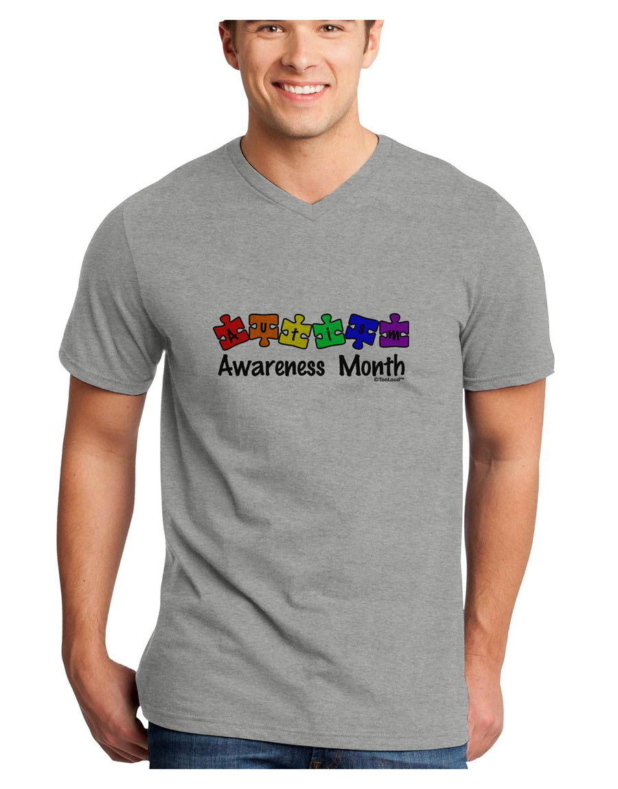 Autism Awareness Month - Colorful Puzzle Pieces Adult V-Neck T-shirt by TooLoud-Mens V-Neck T-Shirt-TooLoud-White-Small-Davson Sales