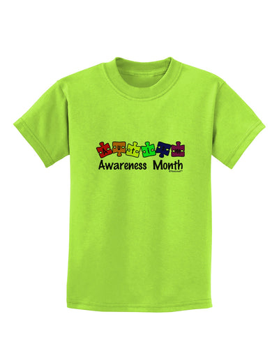 Autism Awareness Month - Colorful Puzzle Pieces Childrens T-Shirt by TooLoud-Childrens T-Shirt-TooLoud-Lime-Green-X-Small-Davson Sales