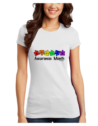 Autism Awareness Month - Colorful Puzzle Pieces Juniors T-Shirt by TooLoud-Womens Juniors T-Shirt-TooLoud-White-Juniors Fitted X-Small-Davson Sales