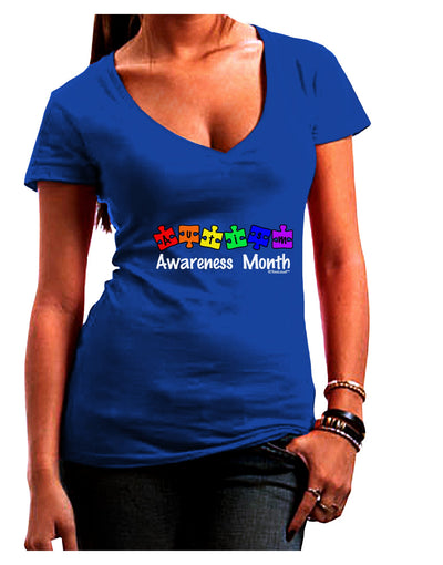Autism Awareness Month - Colorful Puzzle Pieces Juniors V-Neck Dark T-Shirt by TooLoud-Womens V-Neck T-Shirts-TooLoud-Royal-Blue-Juniors Fitted Small-Davson Sales