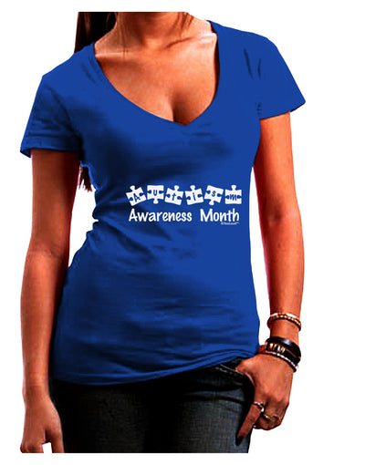 Autism Awareness Month - Puzzle Pieces Juniors V-Neck Dark T-Shirt by TooLoud-Womens V-Neck T-Shirts-TooLoud-Royal-Blue-Juniors Fitted Small-Davson Sales