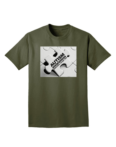 Autism Awareness - Puzzle Black & White Adult Dark T-Shirt-Mens T-Shirt-TooLoud-Military-Green-Small-Davson Sales