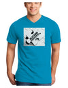 Autism Awareness - Puzzle Black & White Adult Dark V-Neck T-Shirt-TooLoud-Turquoise-Small-Davson Sales