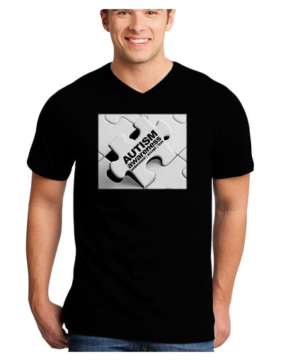 Autism Awareness - Puzzle Black & White Adult Dark V-Neck T-Shirt-TooLoud-Black-Small-Davson Sales