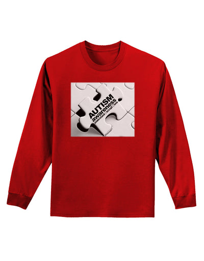 Autism Awareness - Puzzle Black & White Adult Long Sleeve Dark T-Shirt-TooLoud-Red-Small-Davson Sales