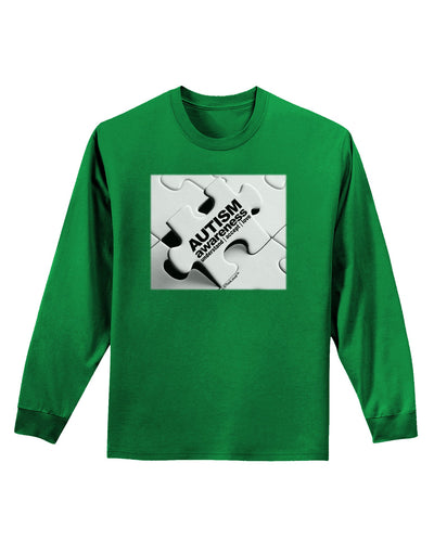 Autism Awareness - Puzzle Black & White Adult Long Sleeve Dark T-Shirt-TooLoud-Kelly-Green-Small-Davson Sales