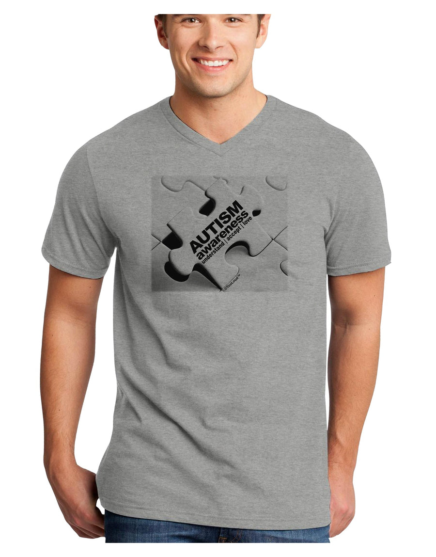Autism Awareness - Puzzle Black & White Adult V-Neck T-shirt-Mens V-Neck T-Shirt-TooLoud-White-Small-Davson Sales