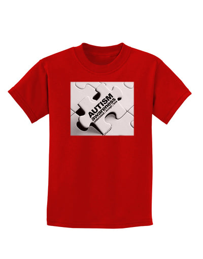 Autism Awareness - Puzzle Black & White Childrens Dark T-Shirt-Childrens T-Shirt-TooLoud-Red-X-Small-Davson Sales