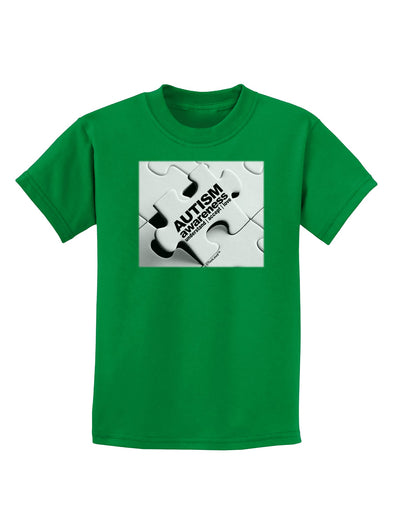 Autism Awareness - Puzzle Black & White Childrens Dark T-Shirt-Childrens T-Shirt-TooLoud-Kelly-Green-X-Small-Davson Sales