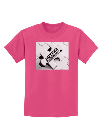 Autism Awareness - Puzzle Black & White Childrens Dark T-Shirt-Childrens T-Shirt-TooLoud-Sangria-X-Small-Davson Sales