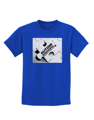 Autism Awareness - Puzzle Black & White Childrens Dark T-Shirt-Childrens T-Shirt-TooLoud-Royal-Blue-X-Small-Davson Sales