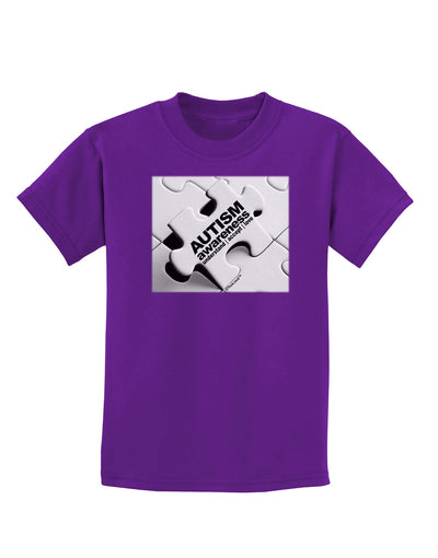 Autism Awareness - Puzzle Black & White Childrens Dark T-Shirt-Childrens T-Shirt-TooLoud-Purple-X-Small-Davson Sales