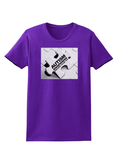 Autism Awareness - Puzzle Black & White Womens Dark T-Shirt-TooLoud-Purple-X-Small-Davson Sales