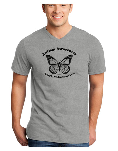 Autism Awareness - Puzzle Piece Butterfly 2 Adult V-Neck T-shirt-Mens V-Neck T-Shirt-TooLoud-HeatherGray-Small-Davson Sales