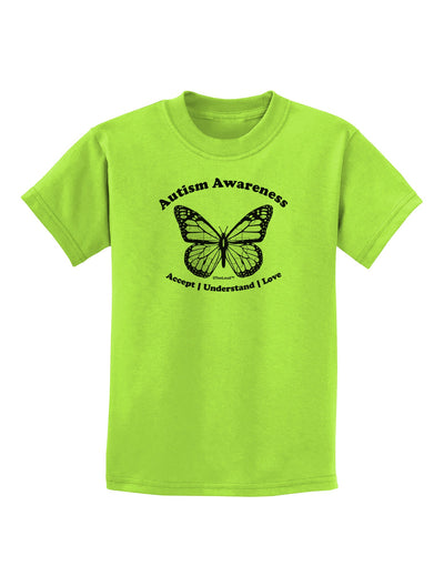 Autism Awareness - Puzzle Piece Butterfly 2 Childrens T-Shirt-Childrens T-Shirt-TooLoud-Lime-Green-X-Small-Davson Sales