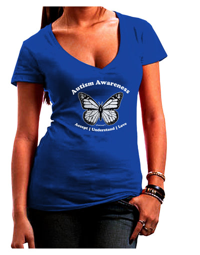 Autism Awareness - Puzzle Piece Butterfly 2 Juniors V-Neck Dark T-Shirt-Womens V-Neck T-Shirts-TooLoud-Royal-Blue-Juniors Fitted Small-Davson Sales