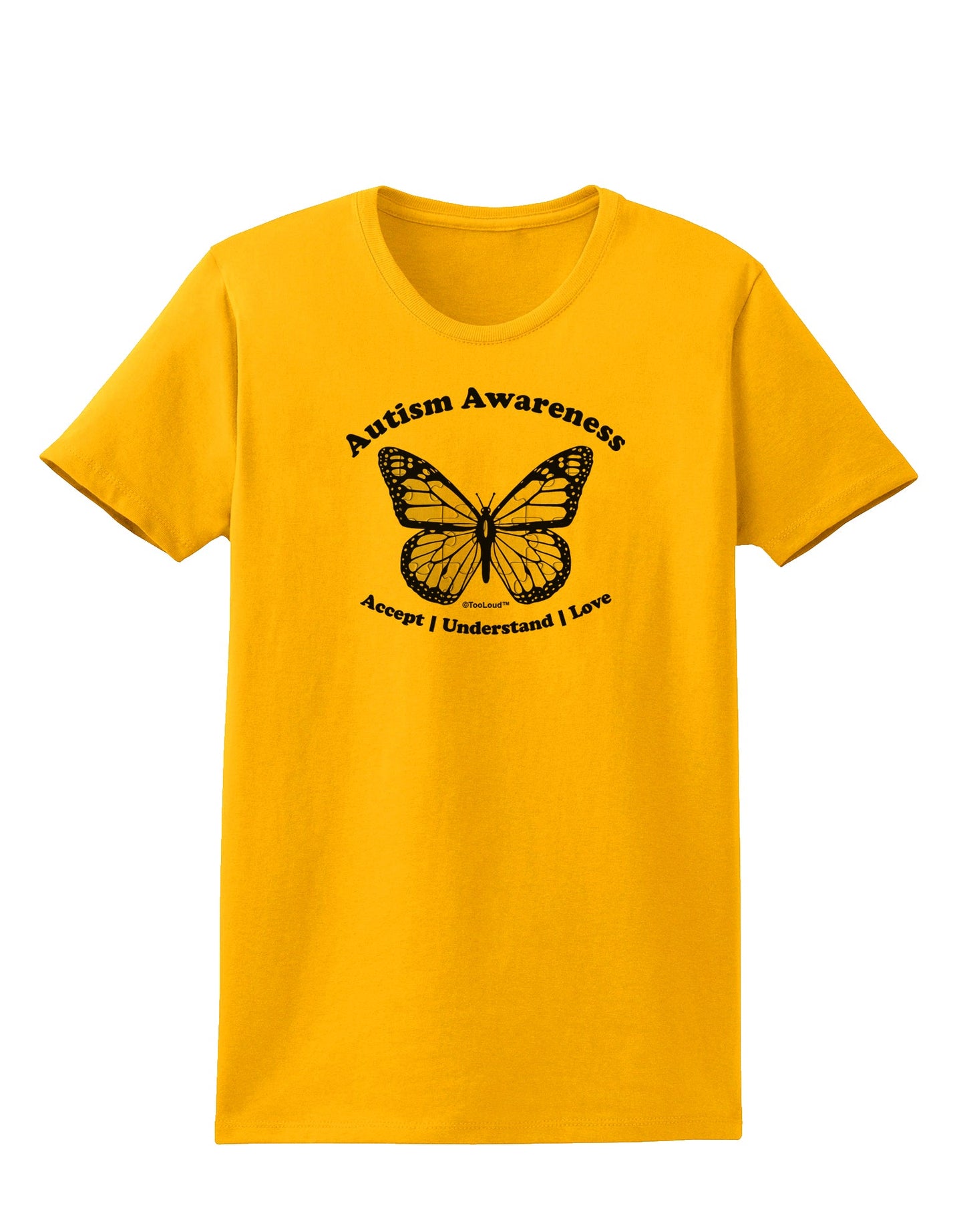 Autism Awareness - Puzzle Piece Butterfly 2 Womens T-Shirt-Womens T-Shirt-TooLoud-Gold-X-Small-Davson Sales