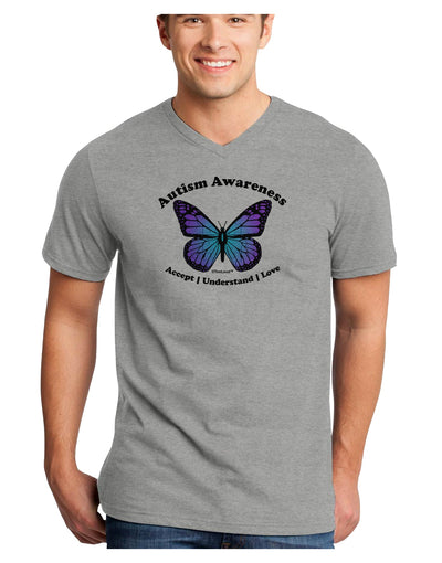 Autism Awareness - Puzzle Piece Butterfly Adult V-Neck T-shirt-Mens V-Neck T-Shirt-TooLoud-HeatherGray-Small-Davson Sales