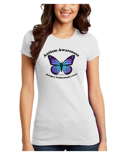 Autism Awareness - Puzzle Piece Butterfly Juniors T-Shirt-Womens Juniors T-Shirt-TooLoud-White-Juniors Fitted X-Small-Davson Sales