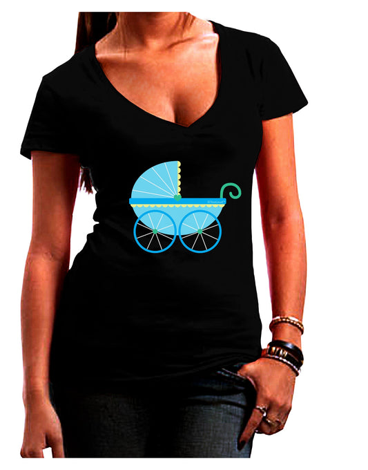Baby Boy Carriage Juniors V-Neck Dark T-Shirt-Womens V-Neck T-Shirts-TooLoud-Black-Juniors Fitted Small-Davson Sales