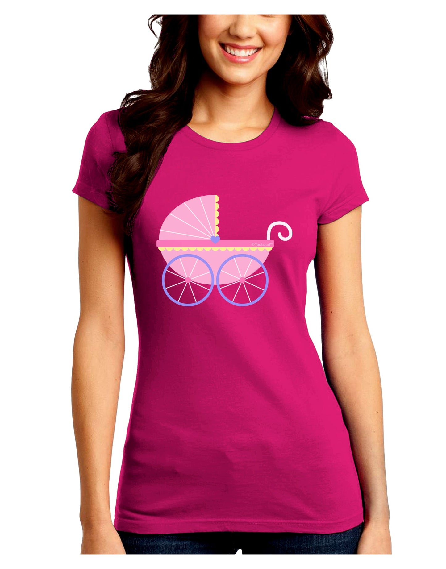 Baby Girl Carriage Juniors Crew Dark T-Shirt-T-Shirts Juniors Tops-TooLoud-Hot-Pink-Juniors Fitted Small-Davson Sales