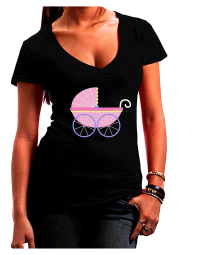 Baby Girl Carriage Juniors V-Neck Dark T-Shirt-Womens V-Neck T-Shirts-TooLoud-Black-Juniors Fitted Small-Davson Sales