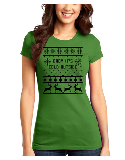 Baby It's Cold Outside Christmas Sweater Design Juniors T-Shirt-Womens Juniors T-Shirt-TooLoud-Kiwi-Green-Juniors Fitted XS-Davson Sales