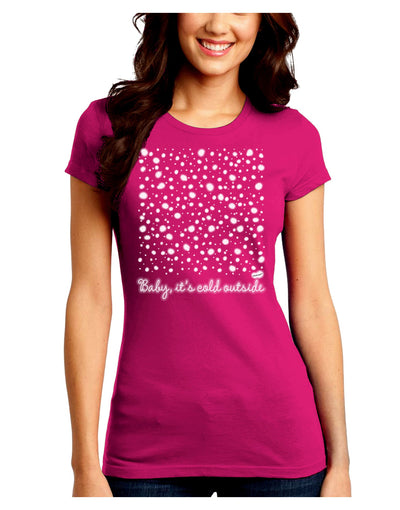 Baby It's Cold Outside Falling Snowflakes - Christmas Juniors Crew Dark T-Shirt-T-Shirts Juniors Tops-TooLoud-Hot-Pink-Juniors Fitted Small-Davson Sales