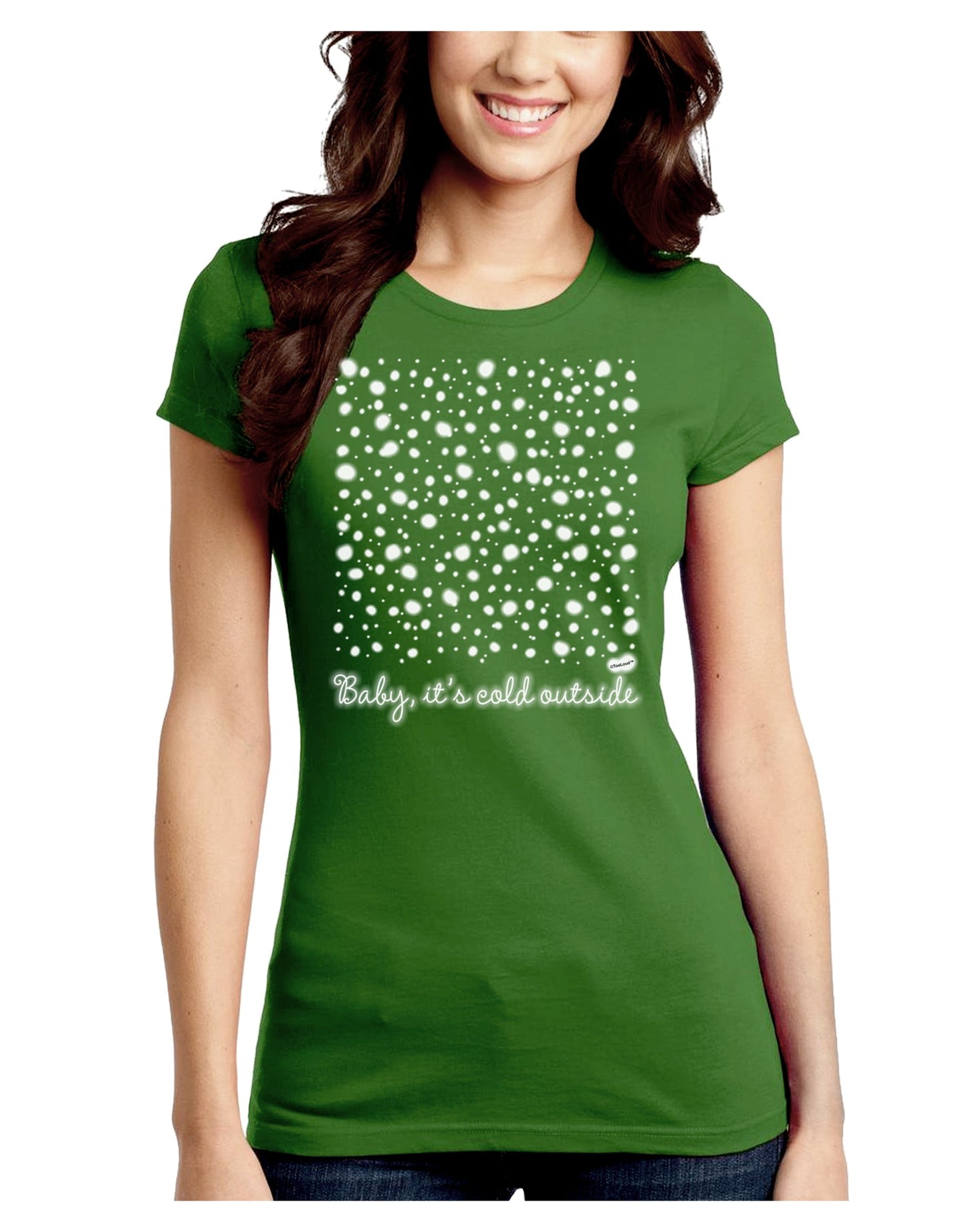 Baby It's Cold Outside Falling Snowflakes - Christmas Juniors Crew Dark T-Shirt-T-Shirts Juniors Tops-TooLoud-Kiwi-Green-Juniors Fitted Small-Davson Sales