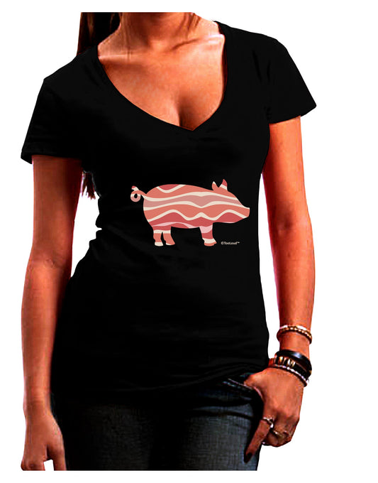Bacon Pig Silhouette Juniors V-Neck Dark T-Shirt by TooLoud-Womens V-Neck T-Shirts-TooLoud-Black-Juniors Fitted Small-Davson Sales